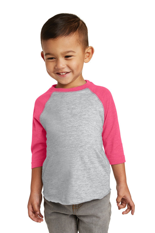 Rabbit Skins Toddler Baseball Fine Jersey Tee - Vintage Heather/ Vintage Hot Pink - front