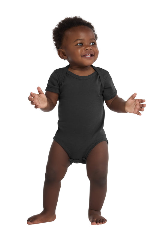 Rabbit Skins Infant Short Sleeve Baby Rib Bodysuit - Black - front