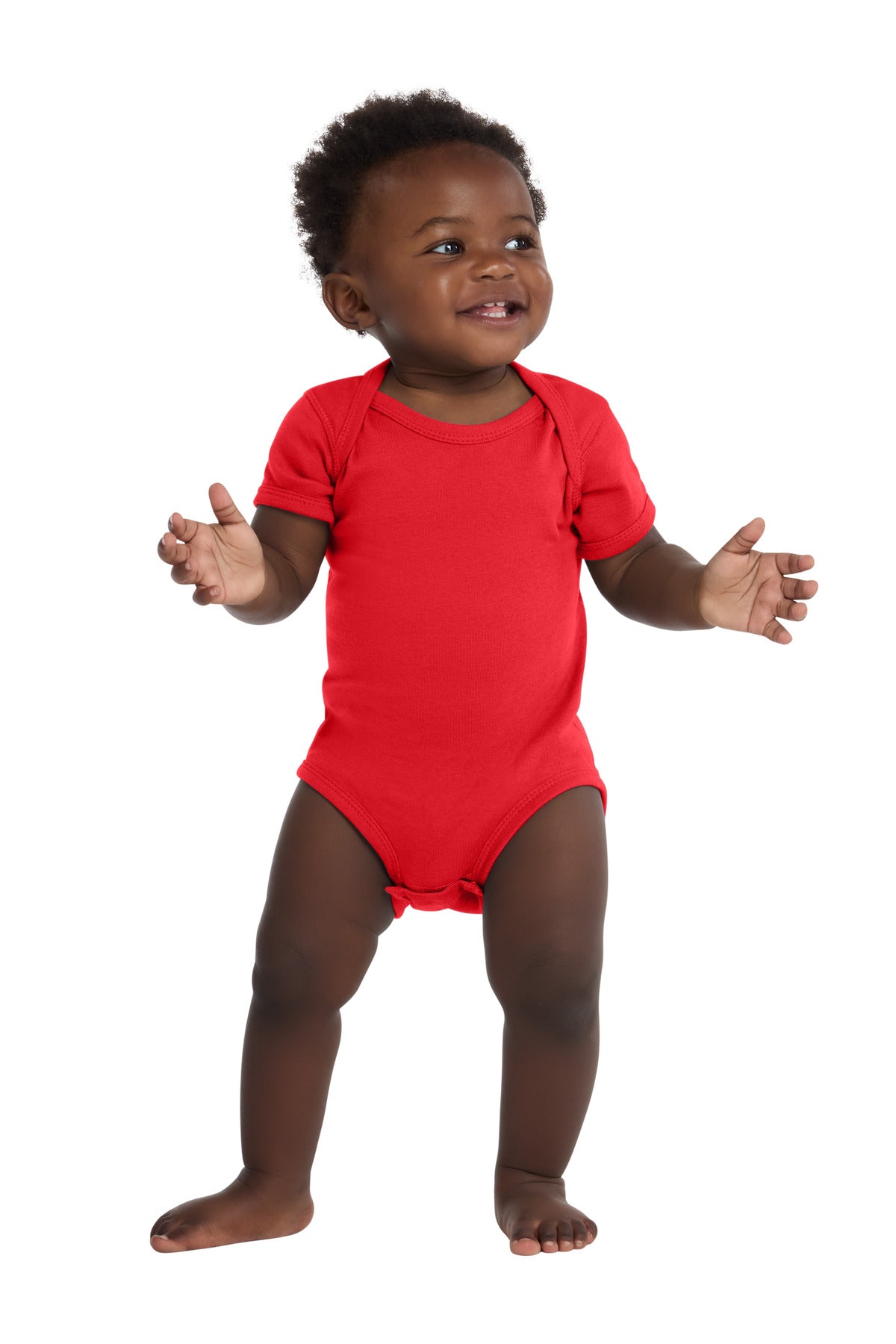 Rabbit Skins Infant Short Sleeve Baby Rib Bodysuit - Red - front