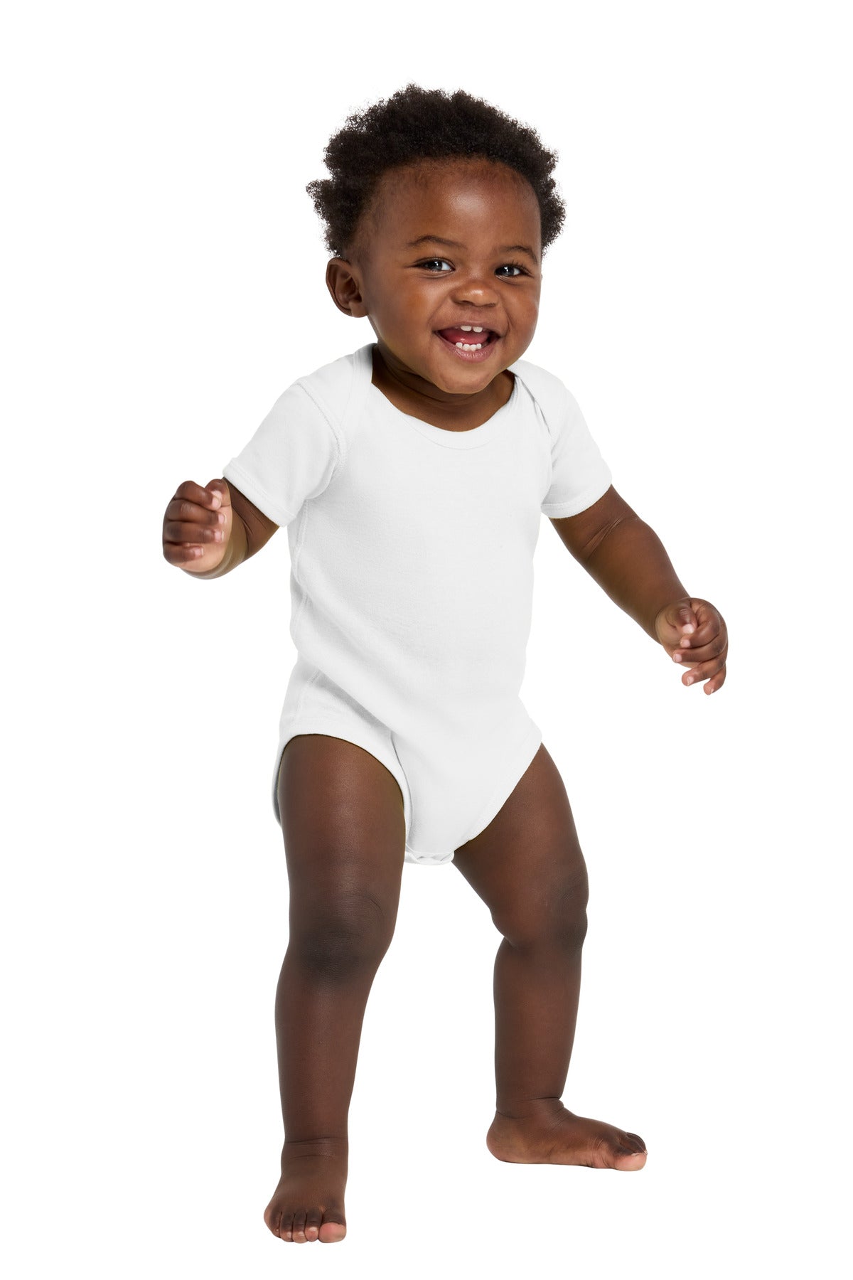 Rabbit Skins Infant Short Sleeve Baby Rib Bodysuit - White - front