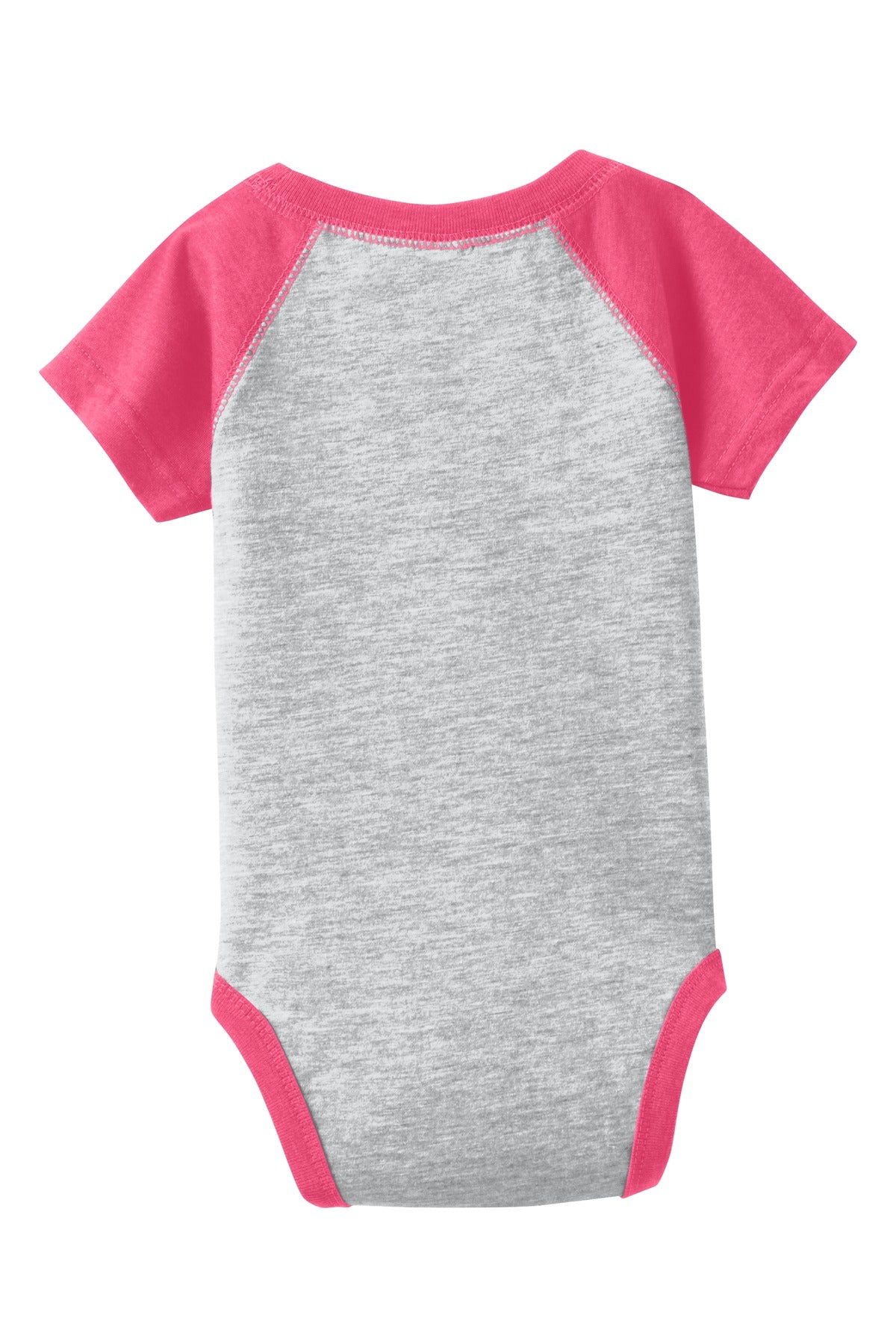 Rabbit Skins Infant Baseball Fine Jersey Bodysuit - Vintage Heather/ Vintage Hot Pink - flat back