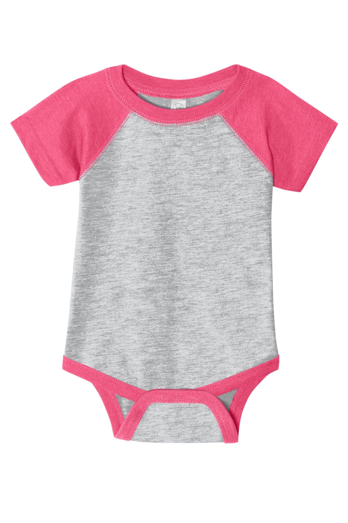 Rabbit Skins Infant Baseball Fine Jersey Bodysuit - Vintage Heather/ Vintage Hot Pink - flat front