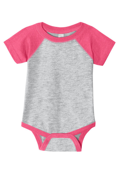 Rabbit Skins Infant Baseball Fine Jersey Bodysuit - Vintage Heather/ Vintage Hot Pink - flat front