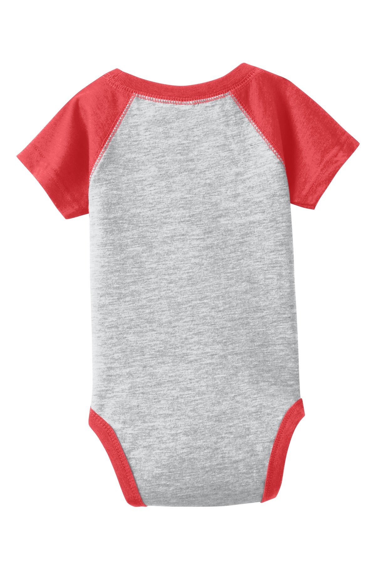 Rabbit Skins Infant Baseball Fine Jersey Bodysuit - Vintage Heather/ Vintage Red - flat back