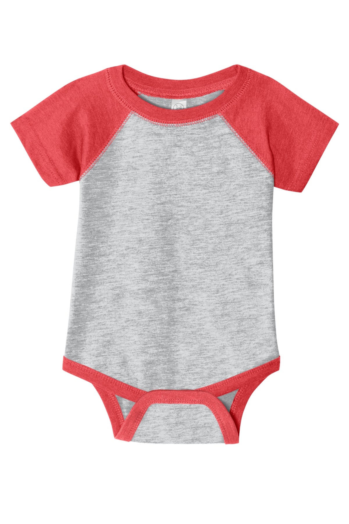 Rabbit Skins Infant Baseball Fine Jersey Bodysuit - Vintage Heather/ Vintage Red - flat front