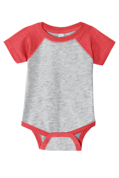 Rabbit Skins Infant Baseball Fine Jersey Bodysuit - Vintage Heather/ Vintage Red - flat front