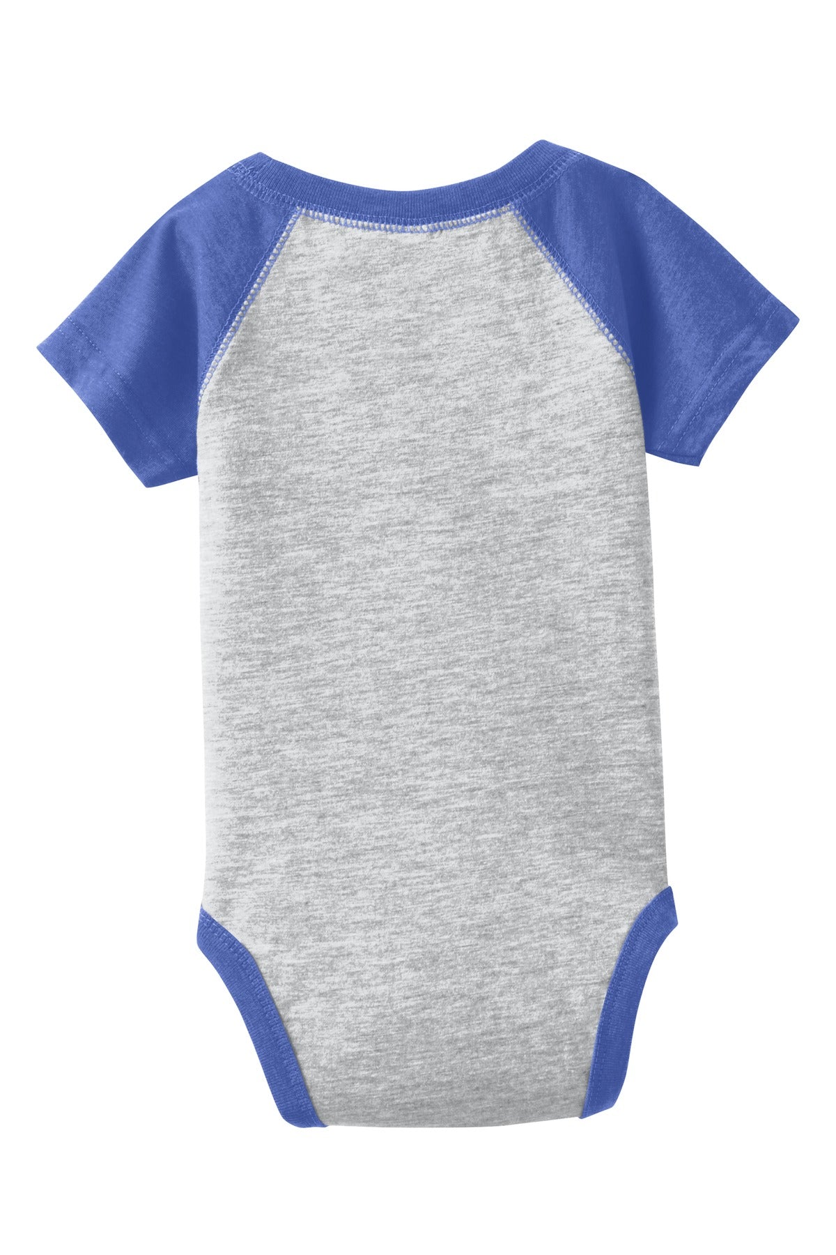 Rabbit Skins Infant Baseball Fine Jersey Bodysuit - Vintage Heather/ Vintage Royal - flat back
