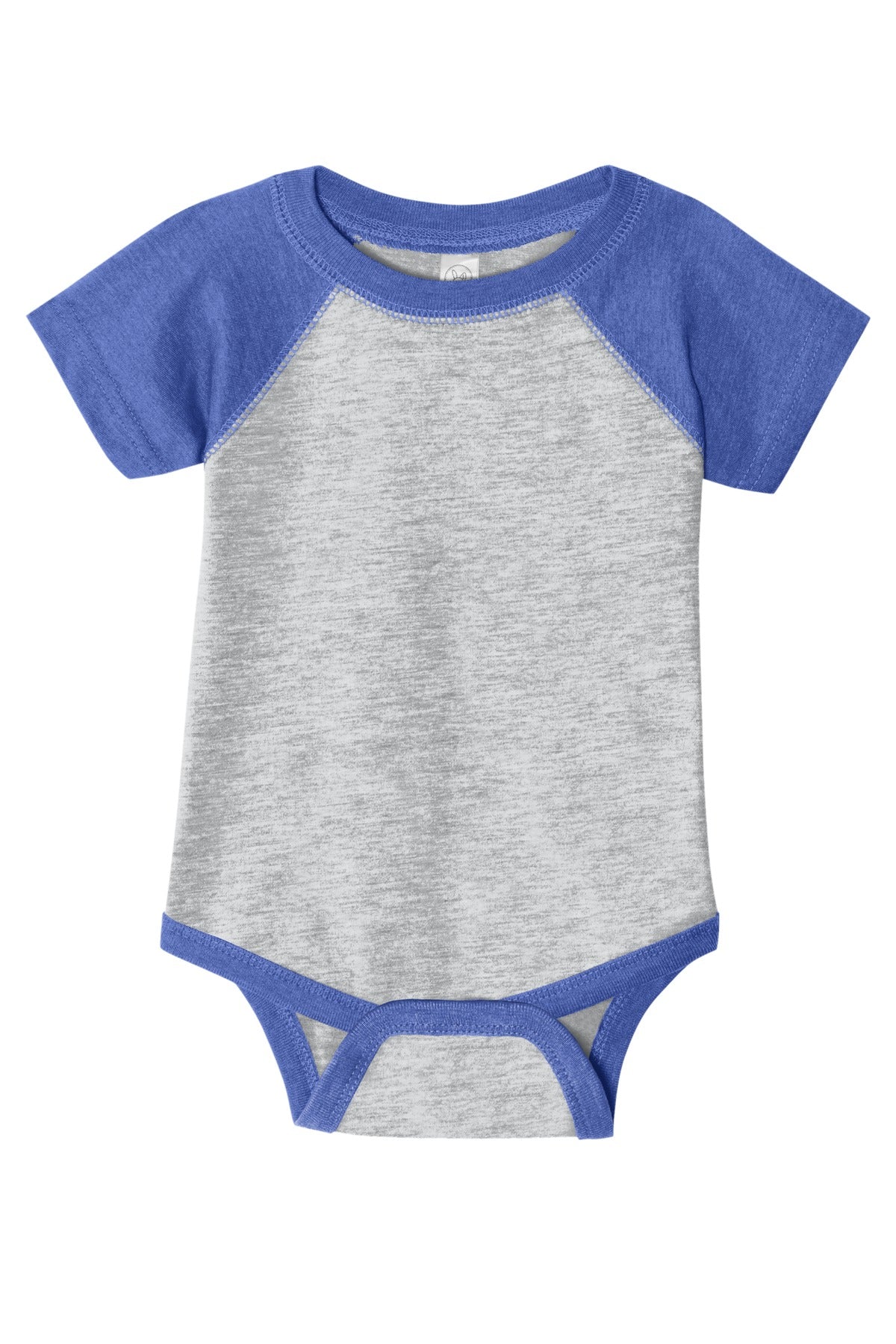 Rabbit Skins Infant Baseball Fine Jersey Bodysuit - Vintage Heather/ Vintage Royal - flat front