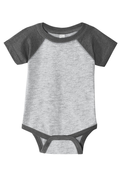 Rabbit Skins Infant Baseball Fine Jersey Bodysuit - Vintage Heather/ Vintage Smoke - flat front