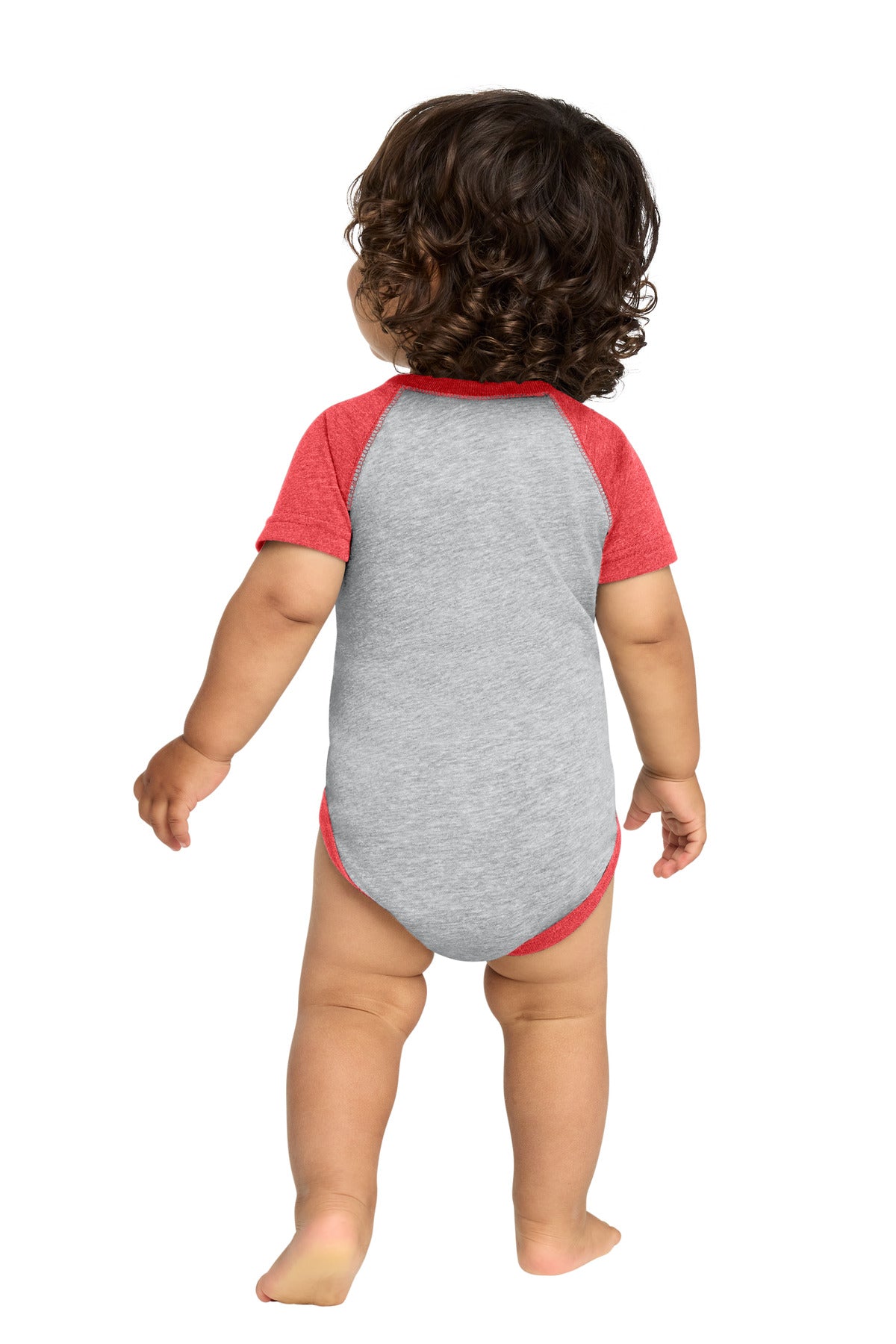 Rabbit Skins Infant Baseball Fine Jersey Bodysuit - Vintage Heather/ Vintage Red - back