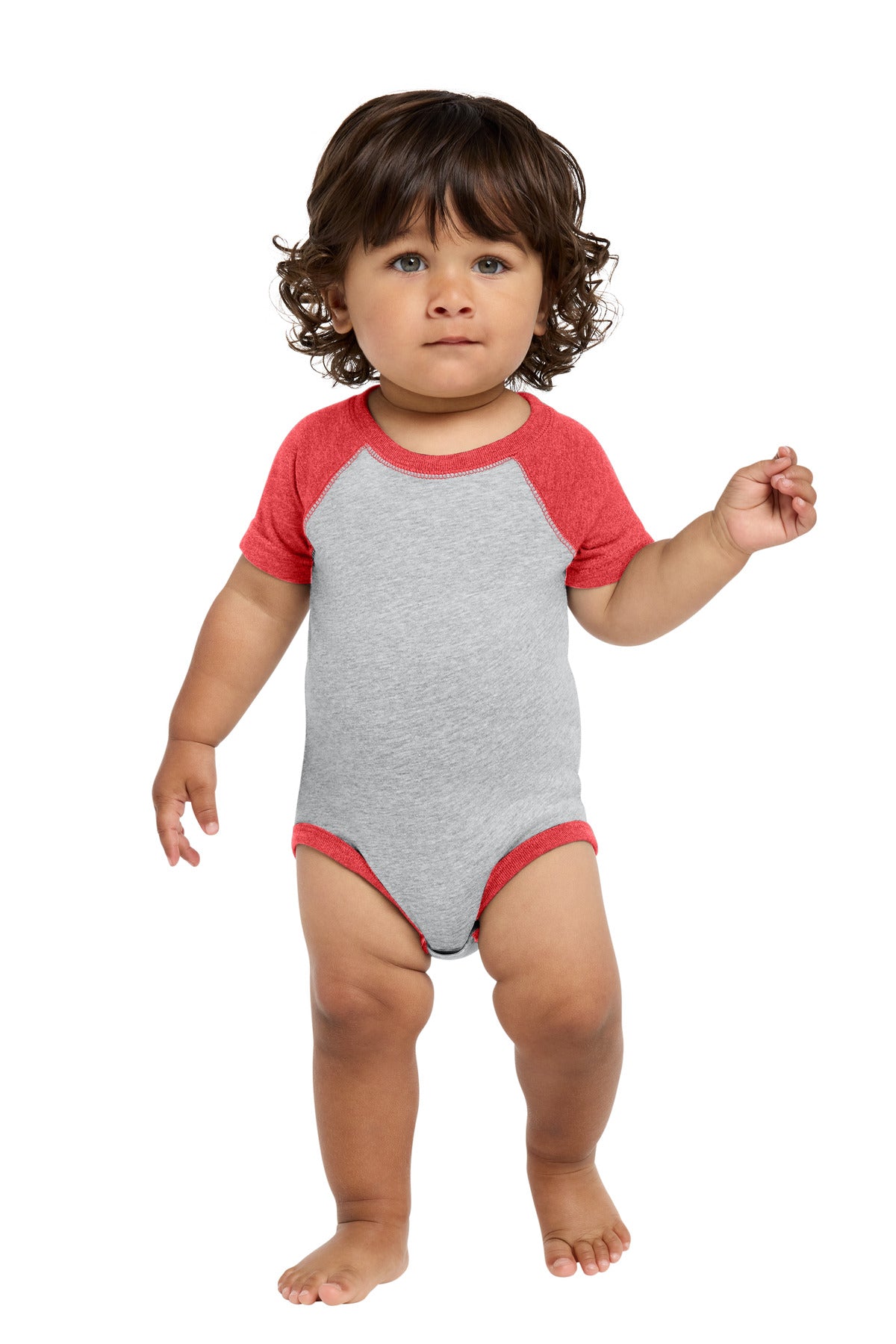 Rabbit Skins Infant Baseball Fine Jersey Bodysuit - Vintage Heather/ Vintage Red - front