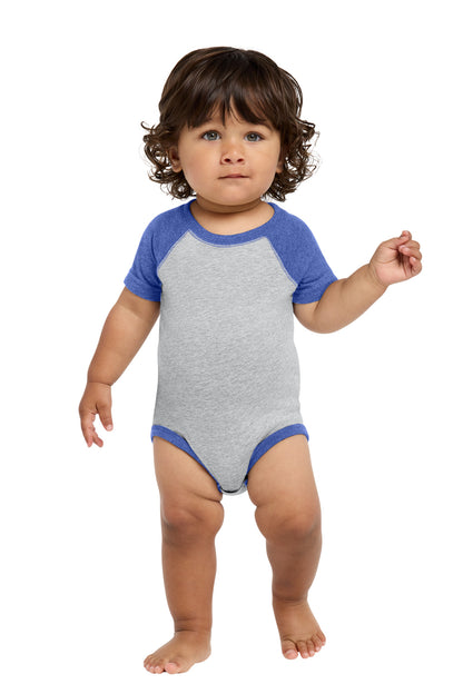 Rabbit Skins Infant Baseball Fine Jersey Bodysuit - Vintage Heather/ Vintage Royal - front