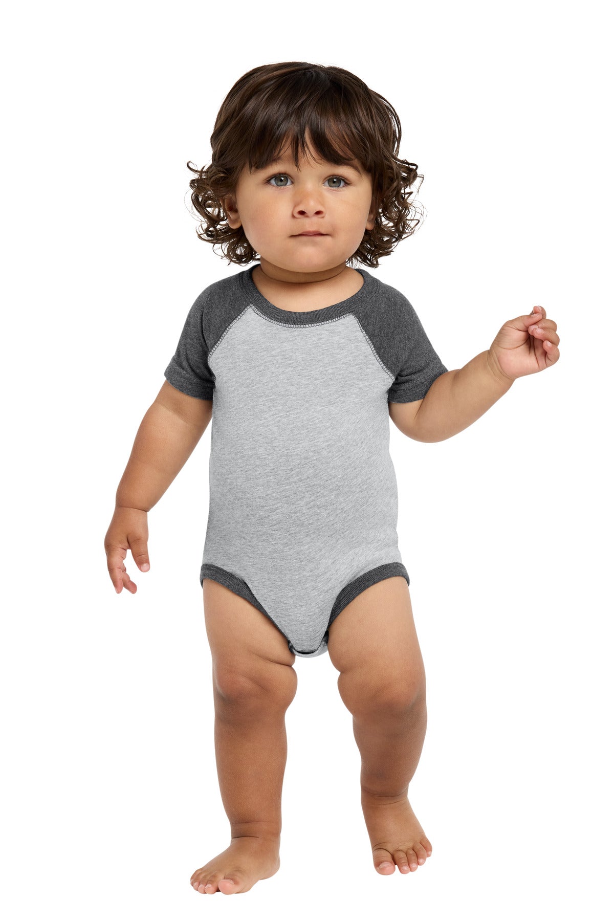 Rabbit Skins Infant Baseball Fine Jersey Bodysuit - Vintage Heather/ Vintage Smoke - front