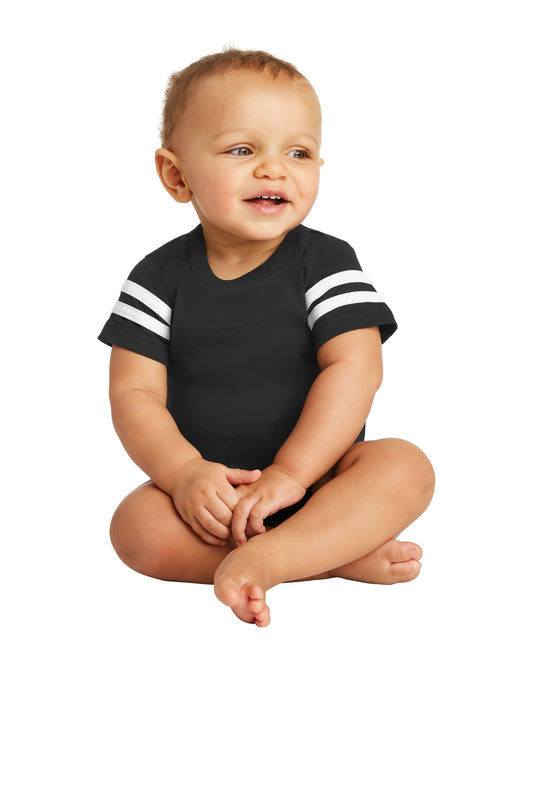 Rabbit Skins Infant Football Fine Jersey Bodysuit - Black/ White - front