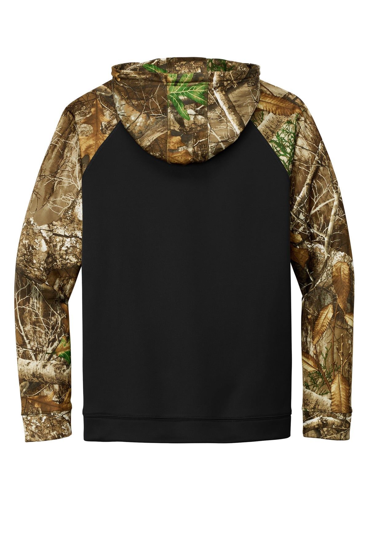 Russell Outdoors Realtree Performance Colorblock Pullover Hoodie - Black/ Realtree Edge - flat back