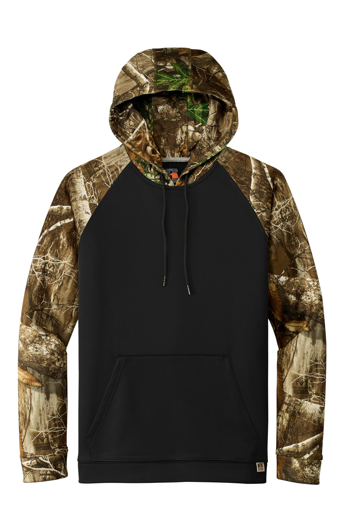Russell Outdoors Realtree Performance Colorblock Pullover Hoodie - Black/ Realtree Edge - flat front