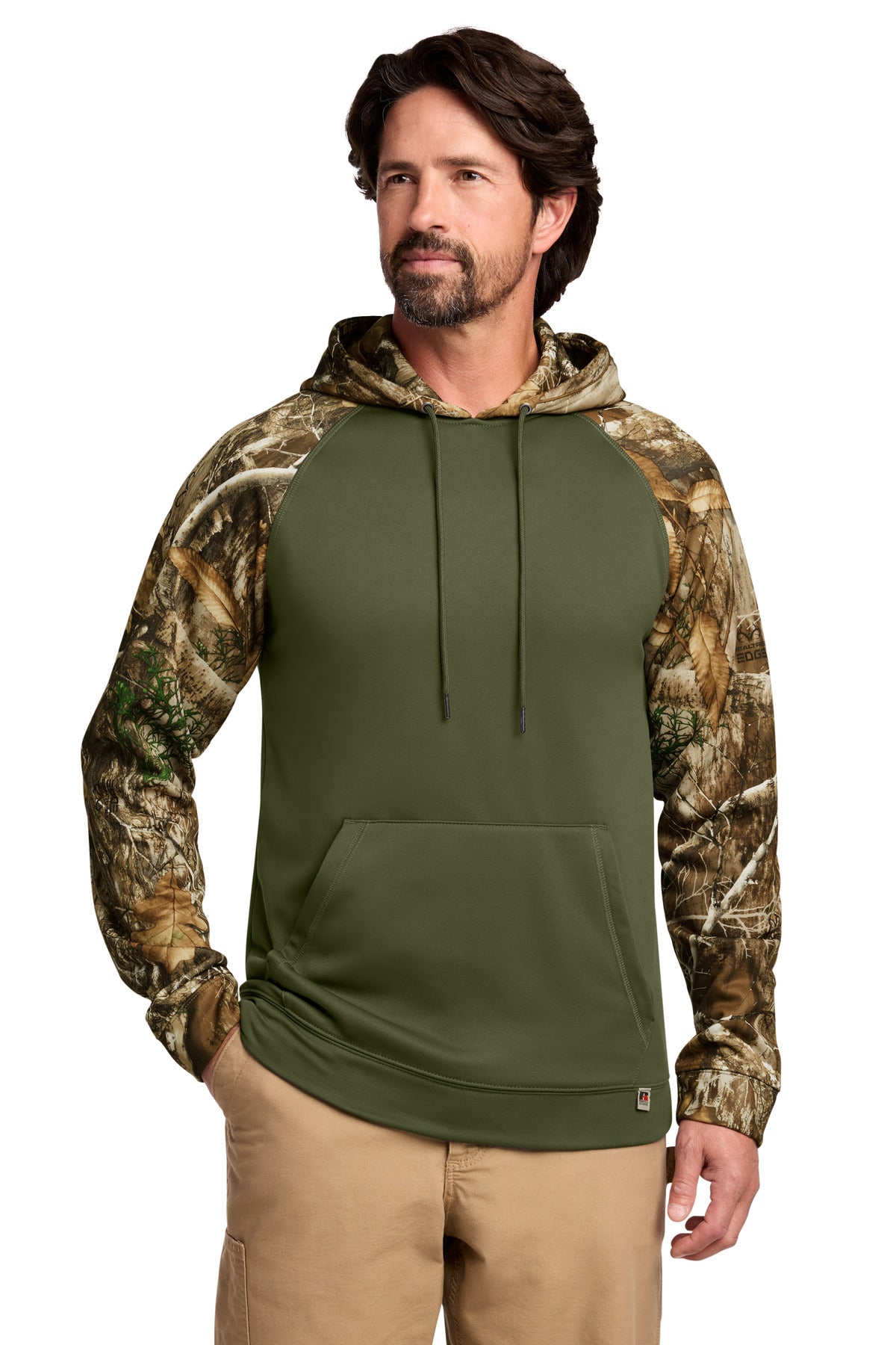Russell Outdoors Realtree Performance Colorblock Pullover Hoodie - Olive Drab Green/ Realtree Edge - front