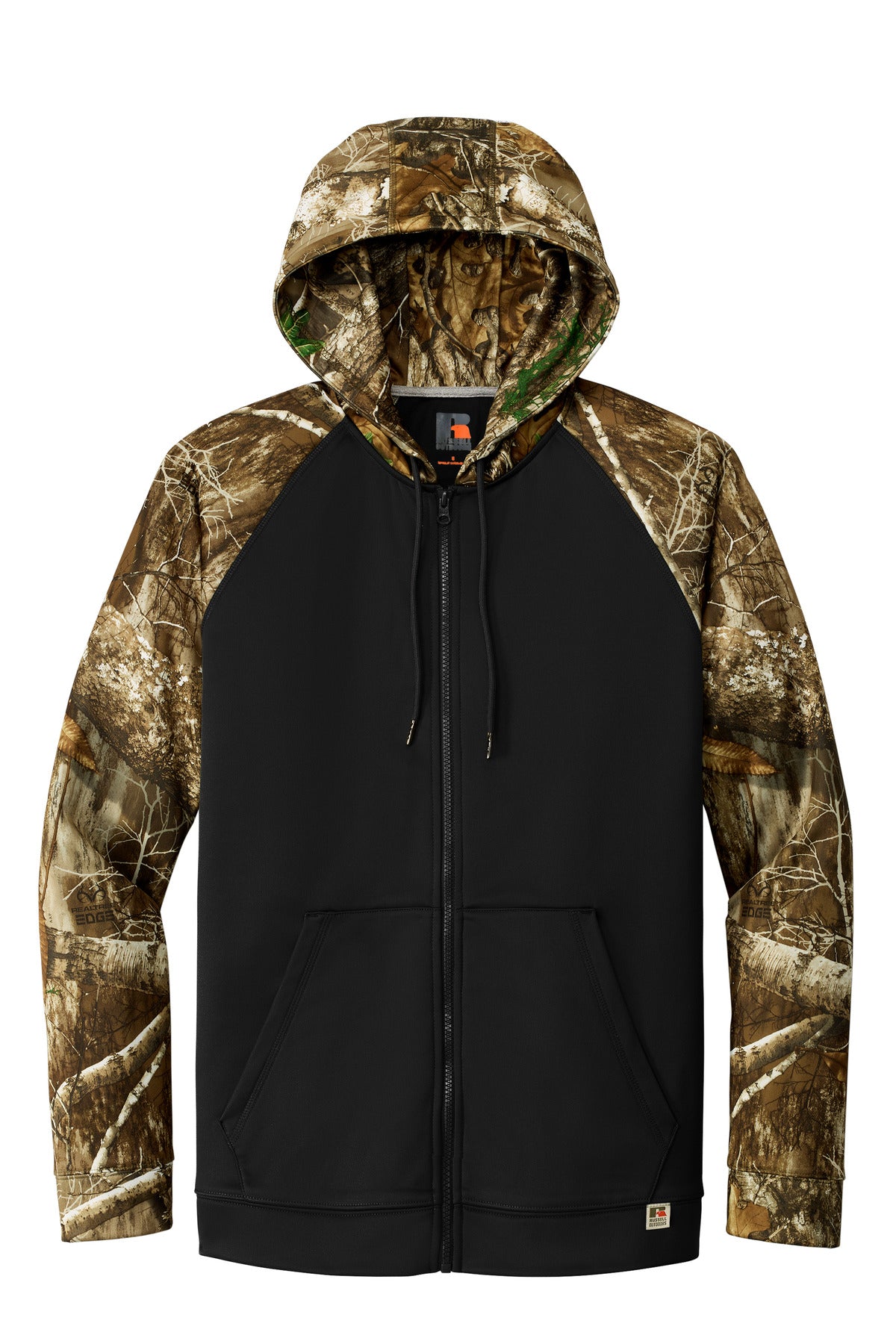 Russell Outdoors Realtree Performance Colorblock Full-Zip Hoodie - Black/ Realtree Edge - flat front
