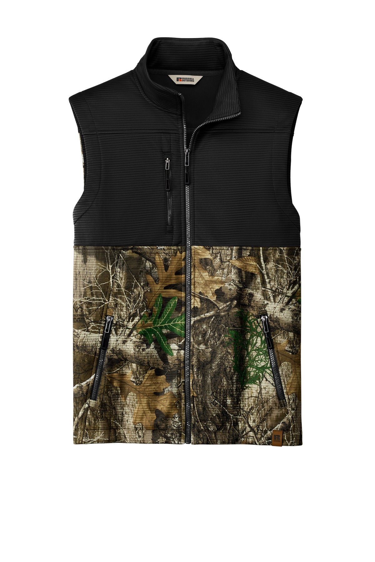 Russell Outdoors Realtree Atlas Colorblock Soft Shell Vest - Deep Black/ Realtree Edge - flat front