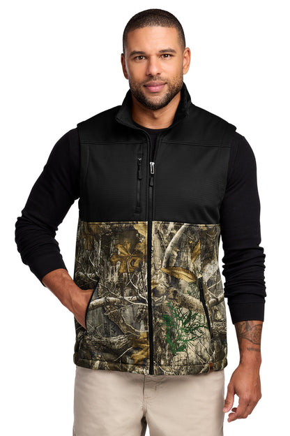 Russell Outdoors Realtree Atlas Colorblock Soft Shell Vest - Deep Black/ Realtree Edge - front