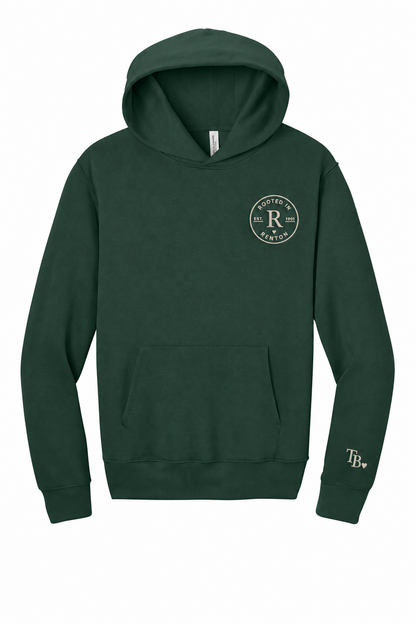 Rooted in Renton heavyweight embroidered hoodie in Forest, front