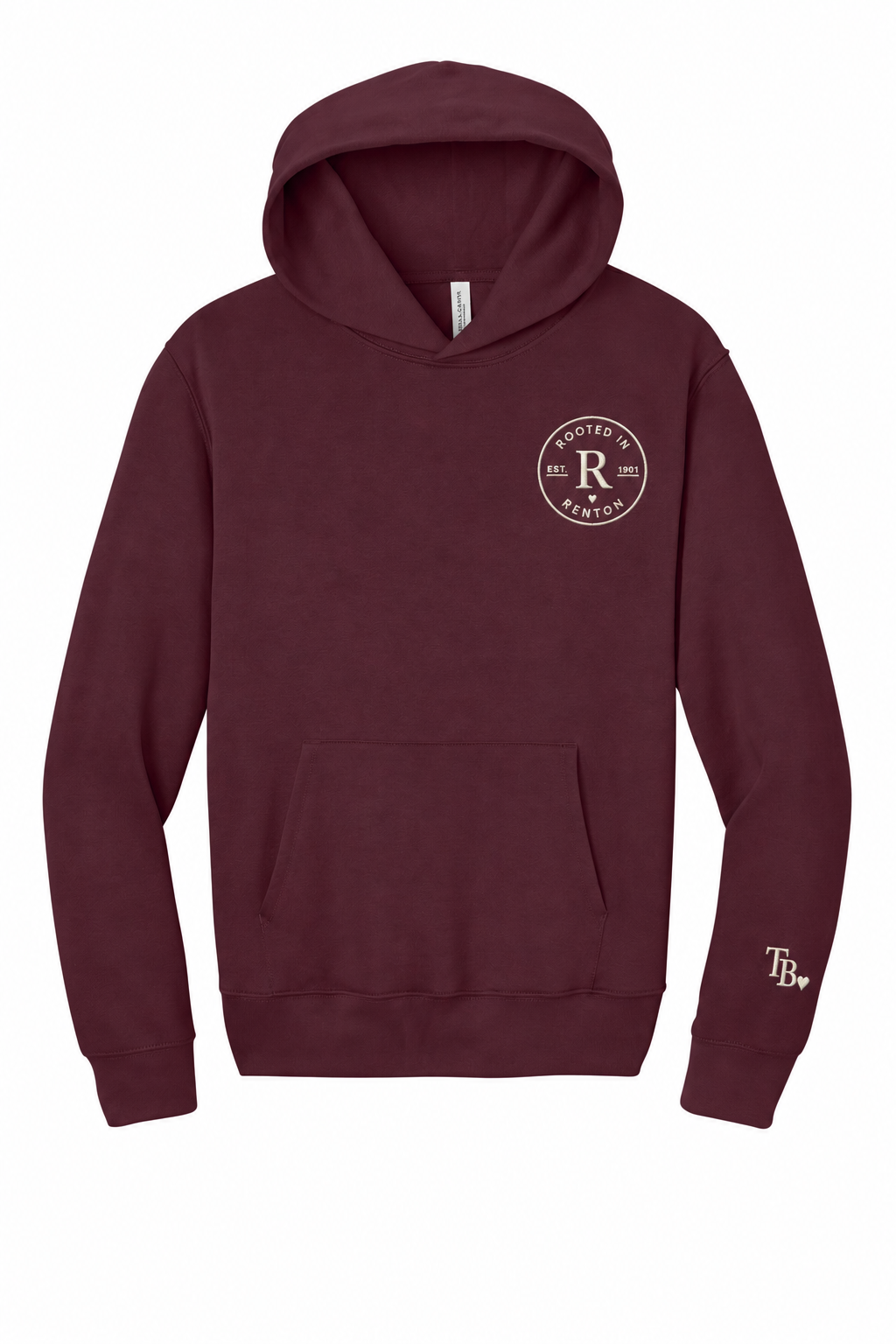 Rooted in Renton heavyweight embroidered hoodie in Maroon, front