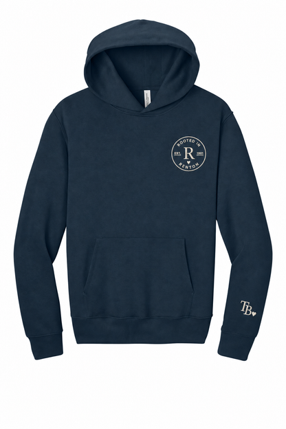 Rooted in Renton heavyweight embroidered hoodie in Navy, front