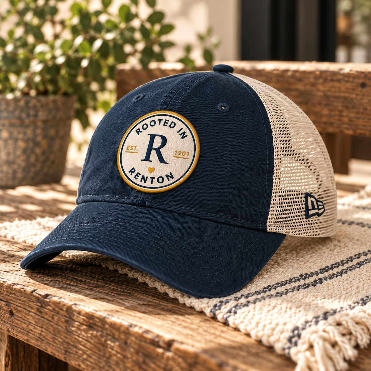 Rooted in Renton patch hat, styled