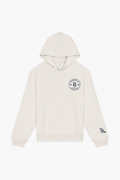 Rooted in Renton heavyweight embroidered hoodie in Vintage White, front