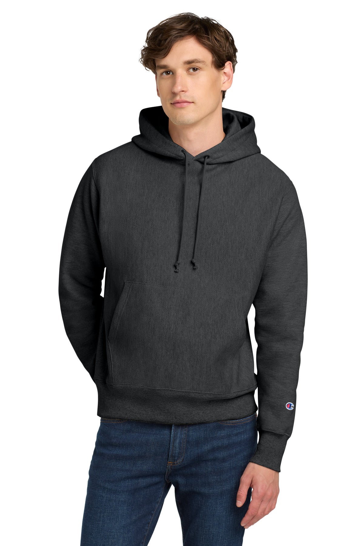 Champion Reverse Weave Hooded Sweatshirt - Charcoal Heather - front