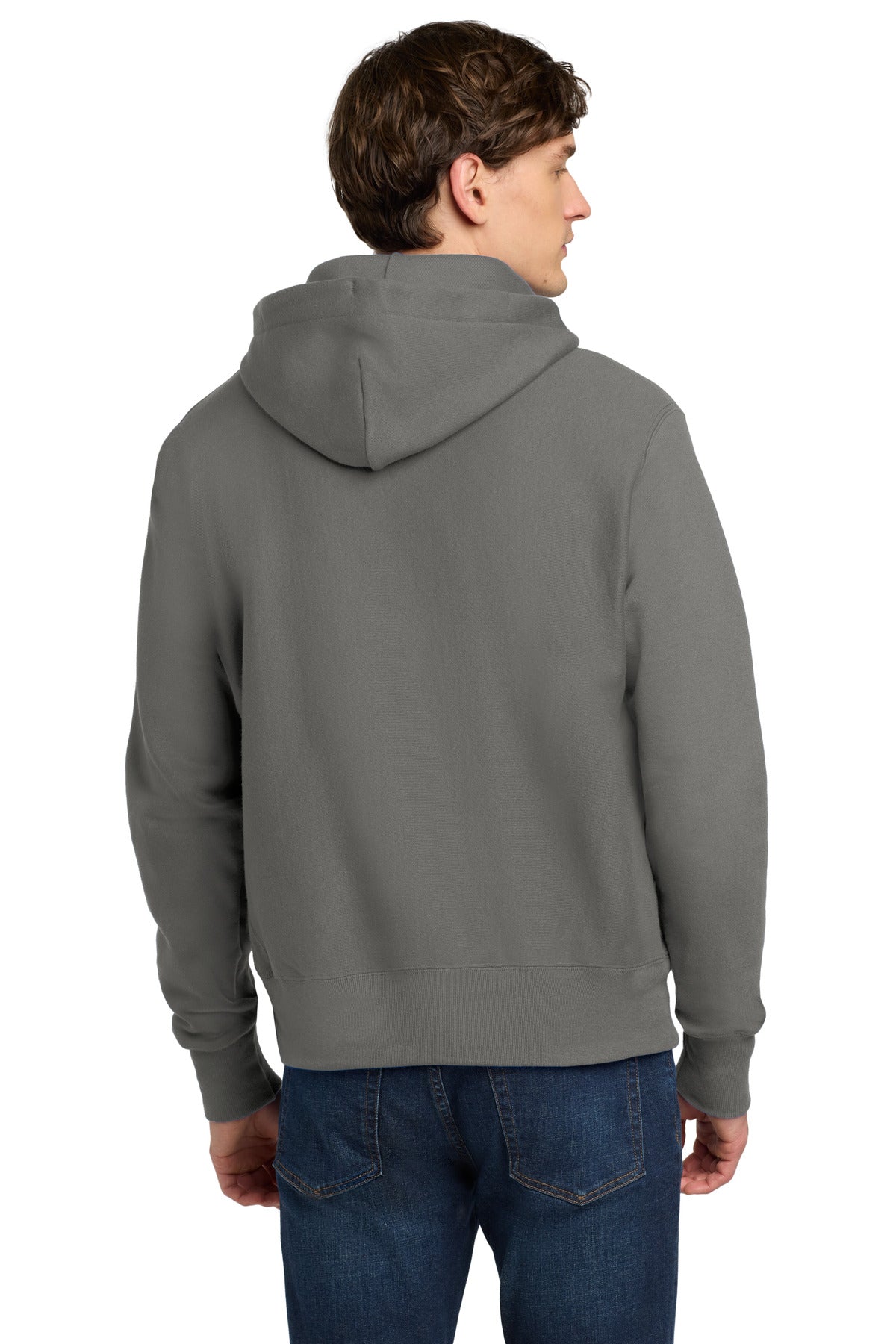 Champion Reverse Weave Hooded Sweatshirt - Stone Gray - back