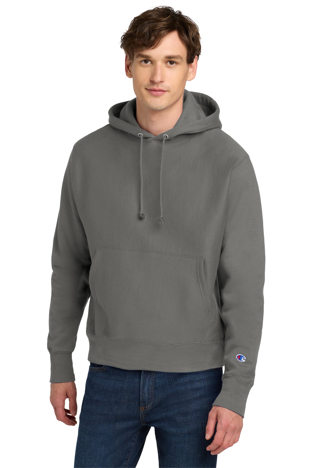 Champion Reverse Weave Hooded Sweatshirt - Stone Gray - front
