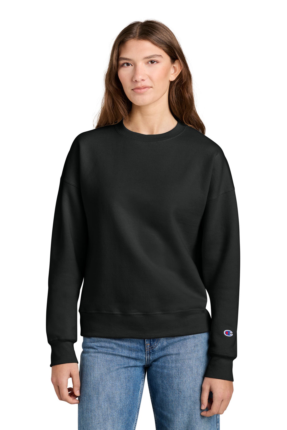 Champion Women's Powerblend Crewneck Sweatshirt - Black - front
