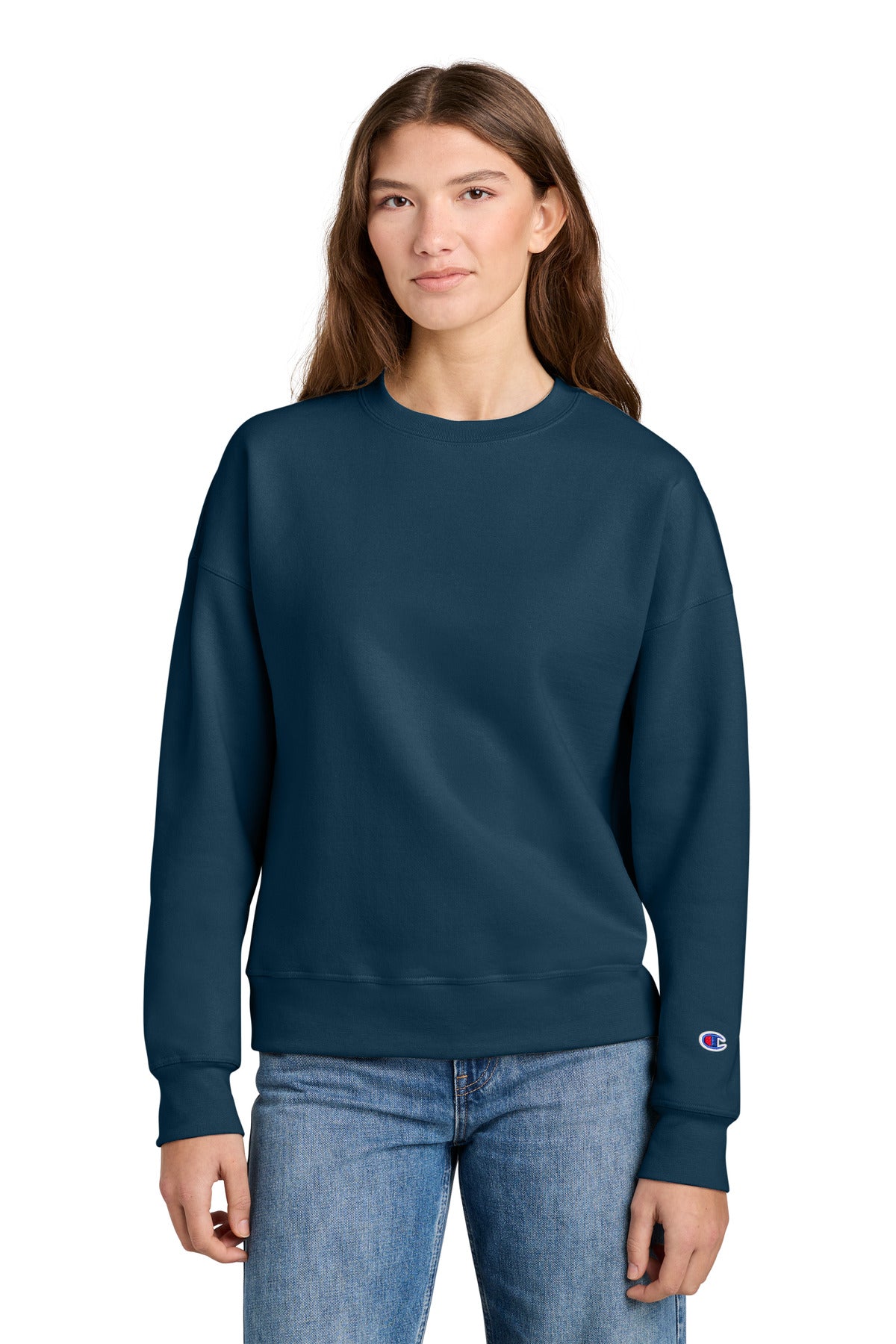 Champion Women's Powerblend Crewneck Sweatshirt - Late Night Blue - front