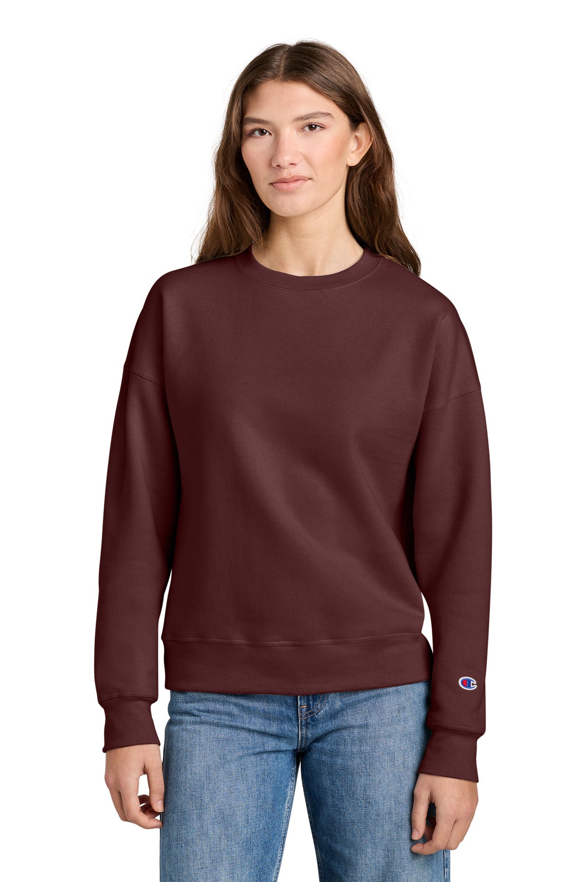 Champion Women's Powerblend Crewneck Sweatshirt - Maroon - front