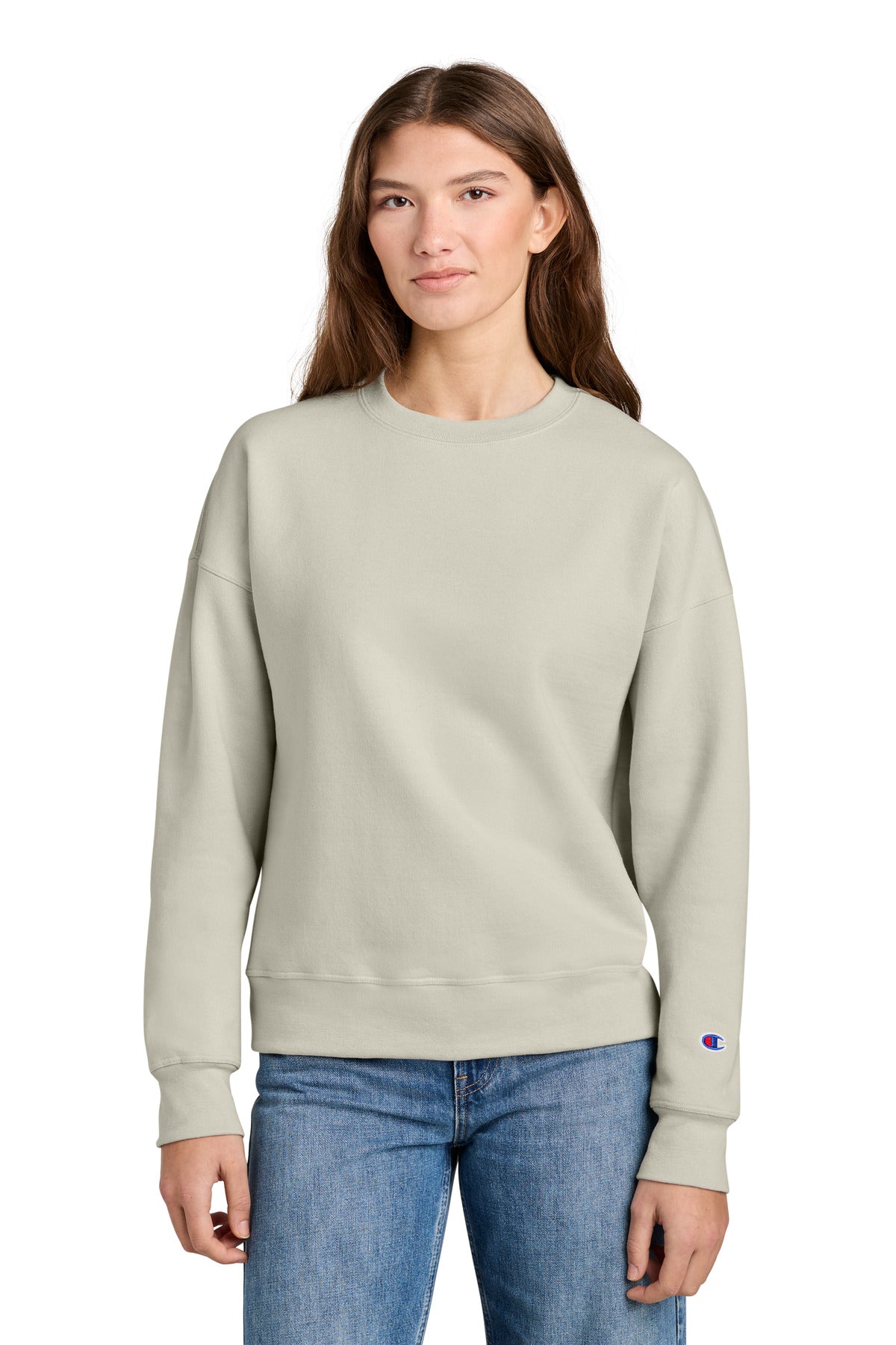 Champion Women's Powerblend Crewneck Sweatshirt - Sand - front