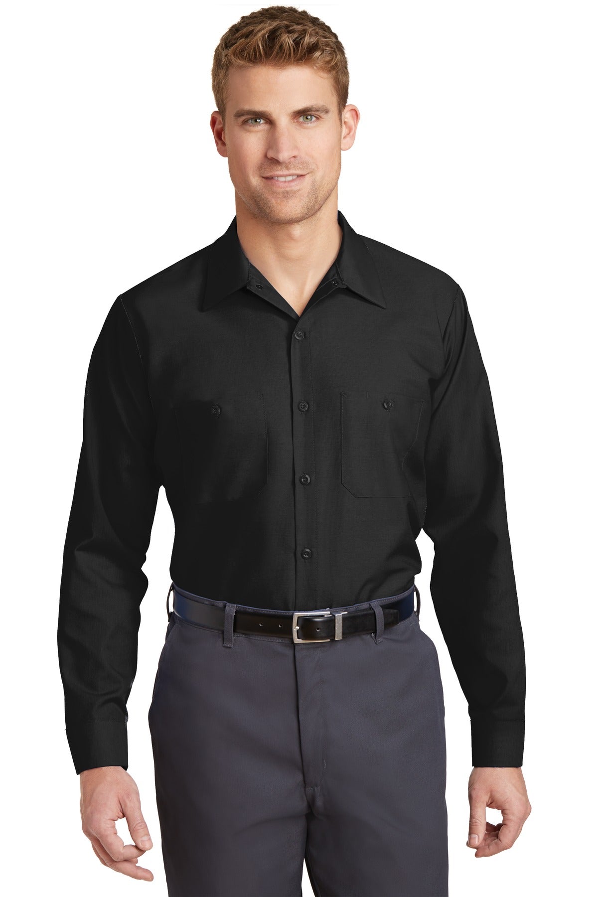 Red Kap Long Sleeve Industrial Work Shirt - Black - front