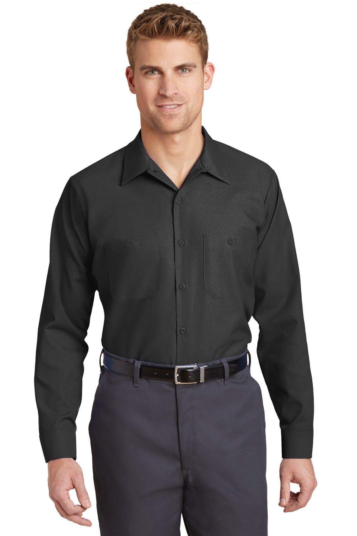 Red Kap Long Sleeve Industrial Work Shirt - Charcoal - front