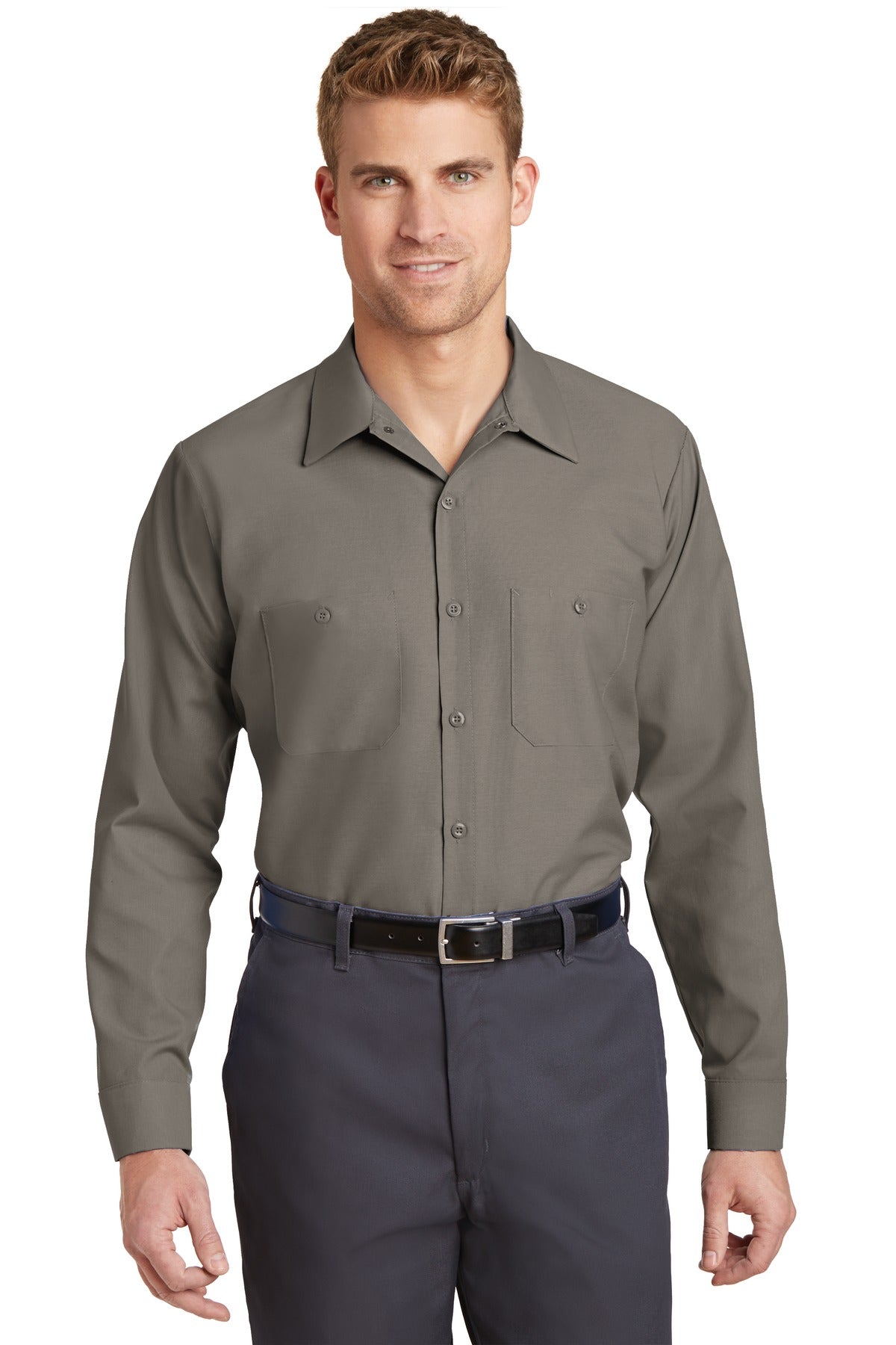 Red Kap Long Sleeve Industrial Work Shirt - Grey - front