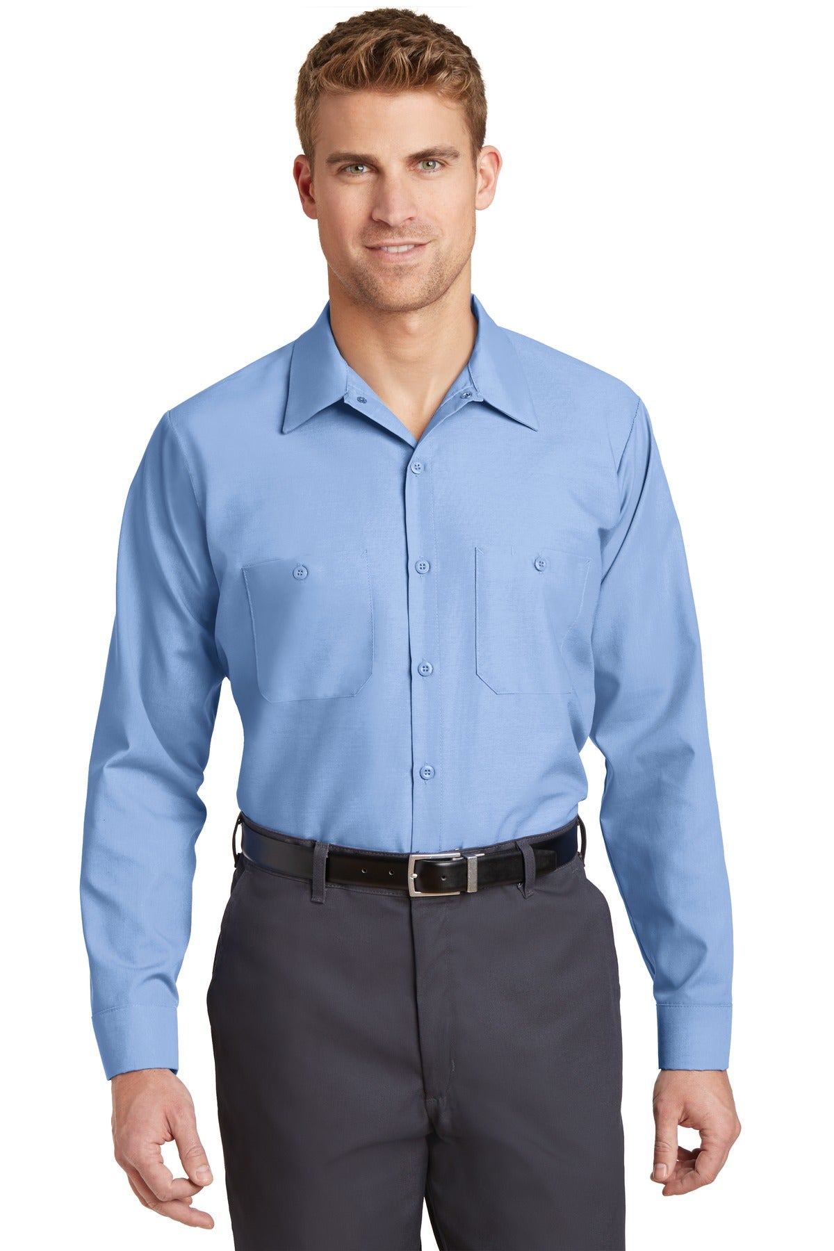 Red Kap Long Sleeve Industrial Work Shirt - Light Blue - front