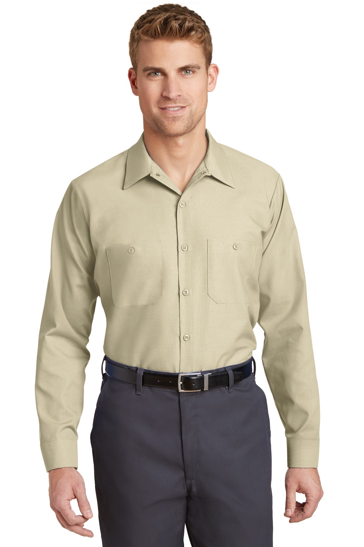 Red Kap Long Sleeve Industrial Work Shirt - Light Tan - front