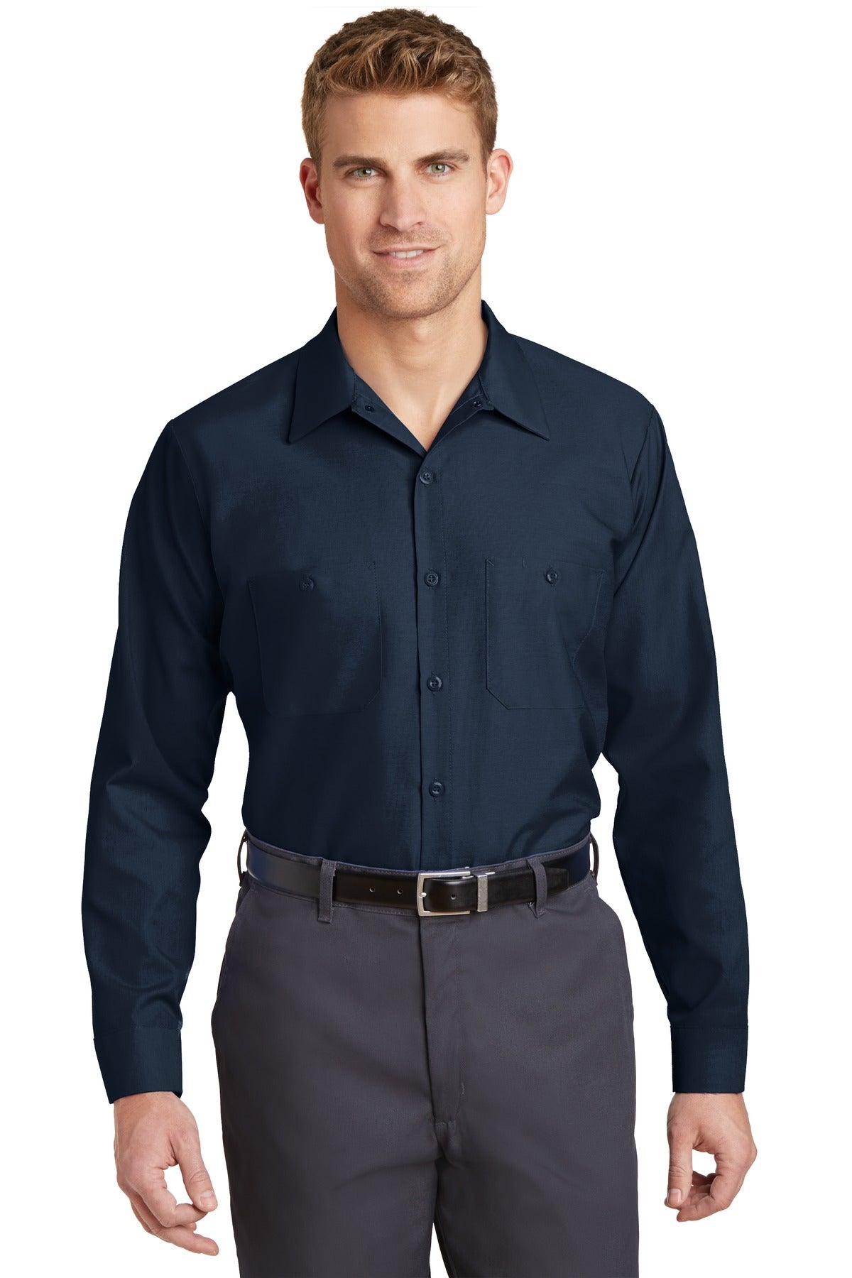 Red Kap Long Sleeve Industrial Work Shirt - Navy - front