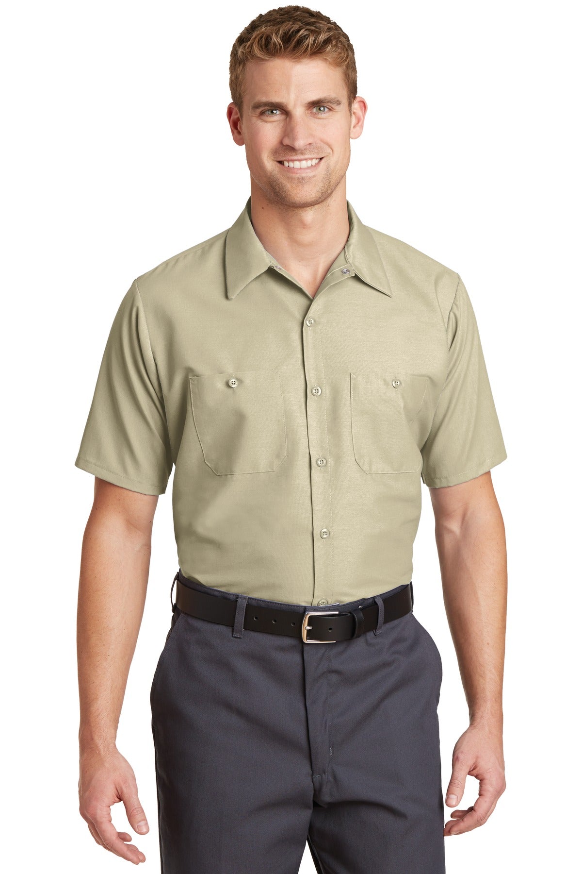 Red Kap Short Sleeve Industrial Work Shirt - Light Tan - front