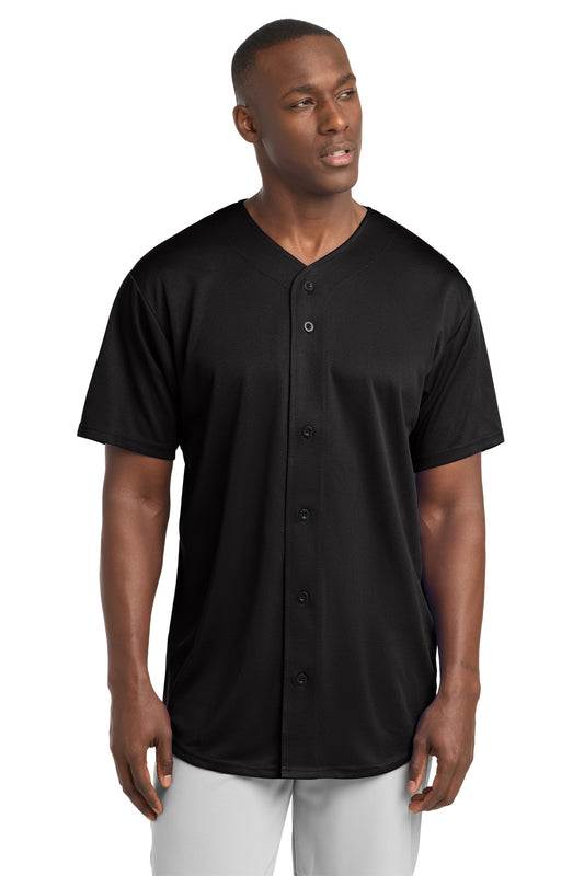 Sport-Tek PosiCharge Tough Mesh Full-Button Jersey - Black - front