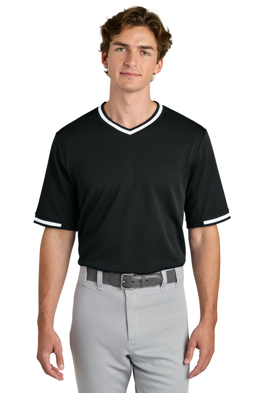 Sport-Tek Tough Mesh V-Neck Baseball Jersey - Black - front