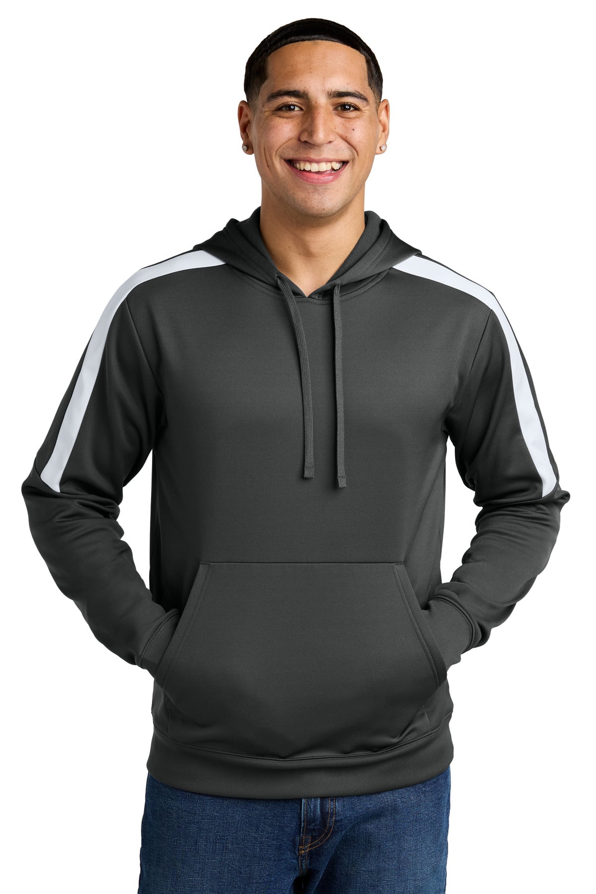 Sport-Tek Sport-Wick Fleece United Pullover Hoodie - Iron Grey/ White - front