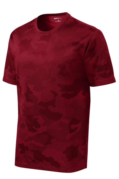 Sport-Tek CamoHex Tee - Deep Red - flat front