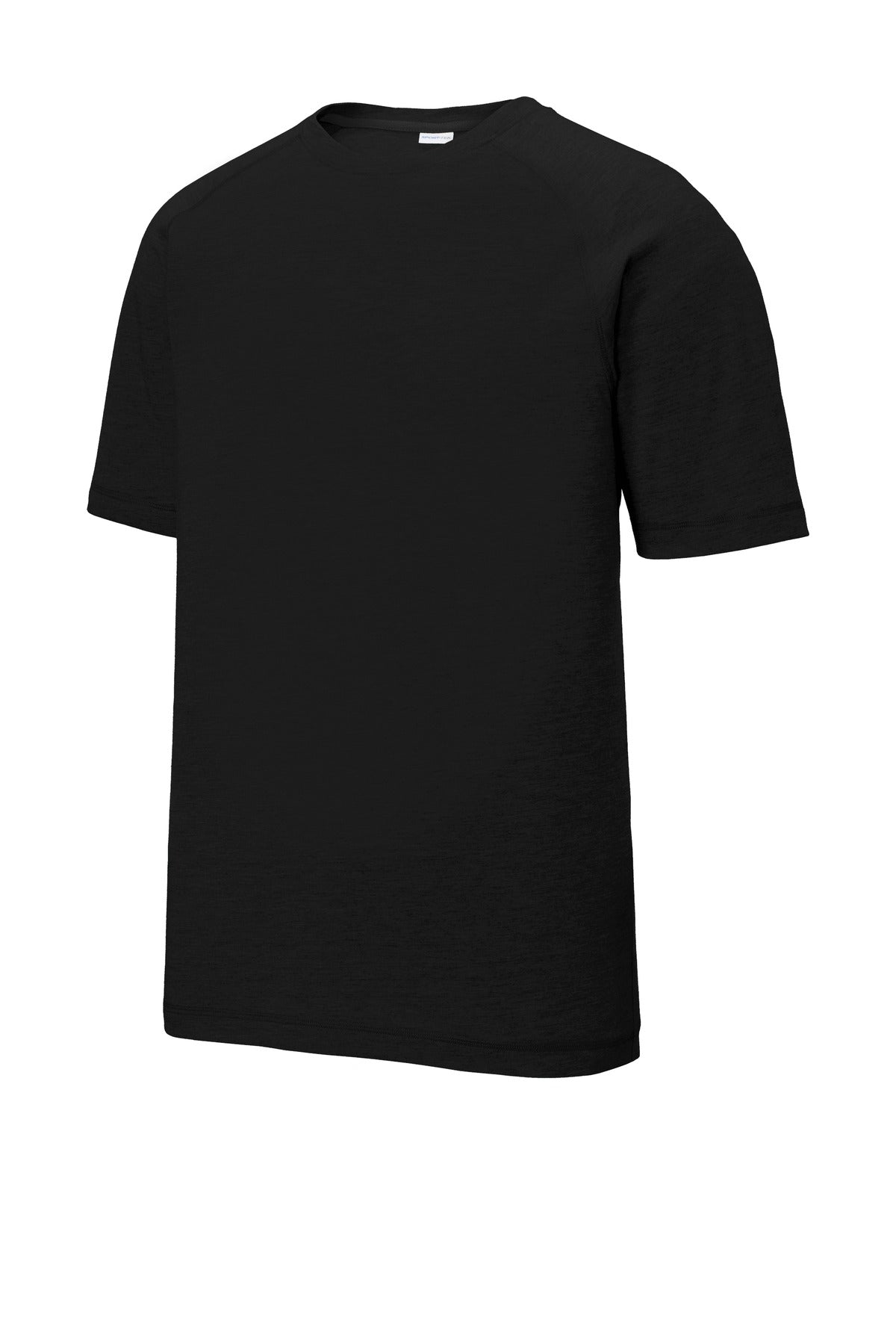 Sport-Tek PosiCharge Tri-Blend Wicking Raglan Tee - Black Triad Solid - flat front