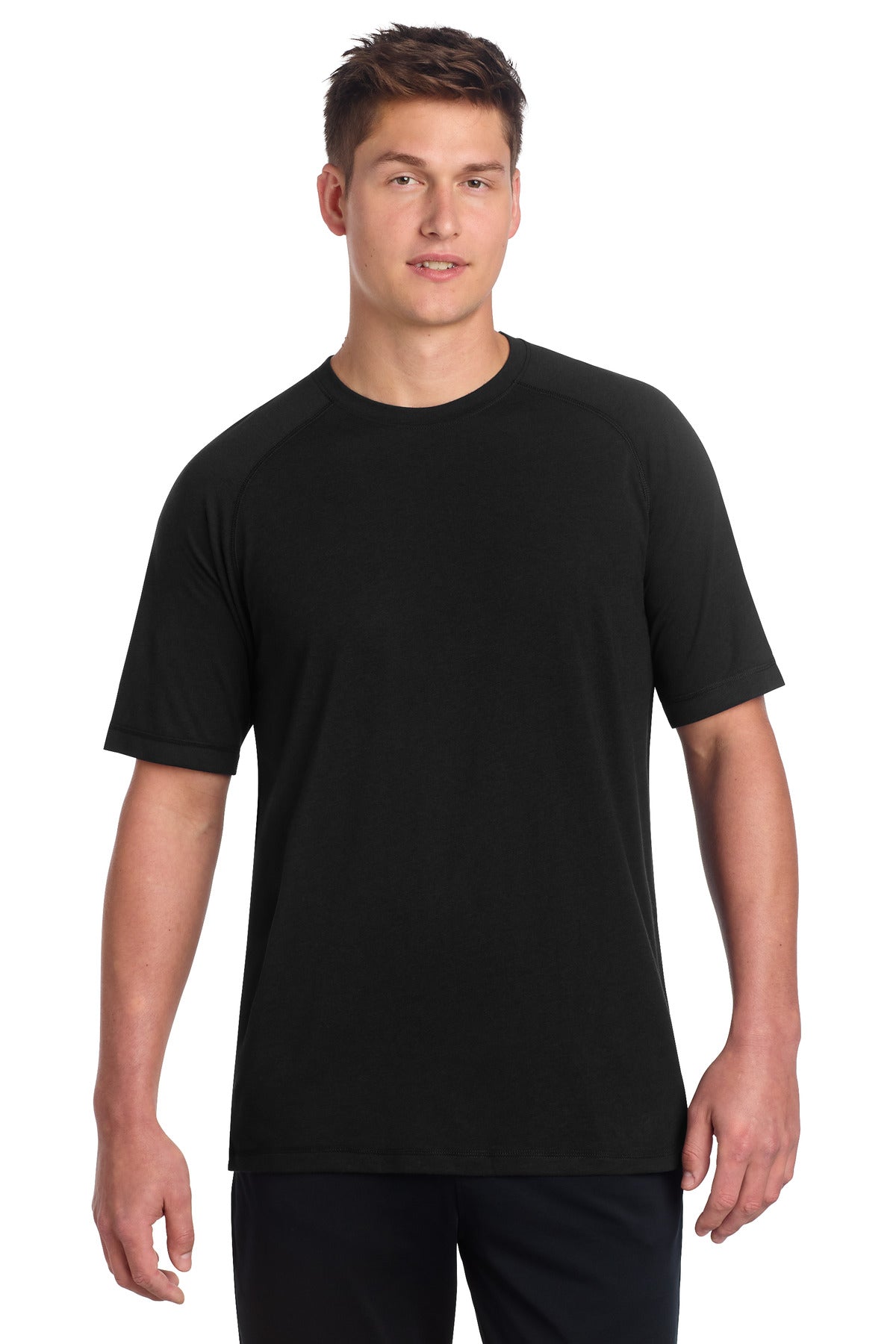 Sport-Tek PosiCharge Tri-Blend Wicking Raglan Tee - Black Triad Solid - front