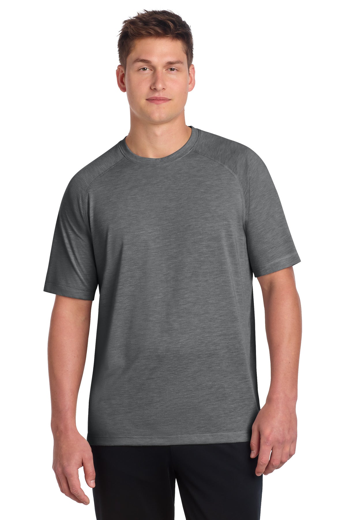 Sport-Tek PosiCharge Tri-Blend Wicking Raglan Tee - Dark Grey Heather - front